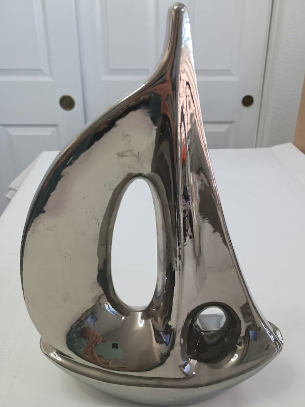 Modern Chrome Sailboat Sculpture